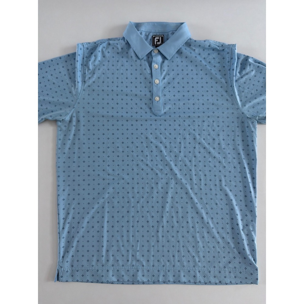 FootJoy Mens Athletic Fit Golf Polo Shirt Blue Geometric Diamond Print Large